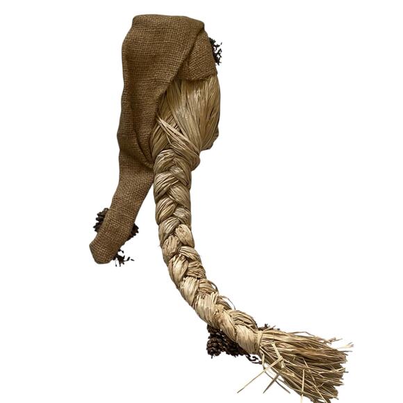 Vintage Wall Hanging Santa with Raffia and Burlap Braided Beard Holiday Decor - Picture 7 of 12